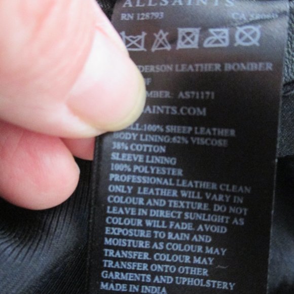 ALL SAINTS MEN'S SANDERSON BLACK LEATHER BOMBER JACKET SIZE XL - Picture 13 of 13